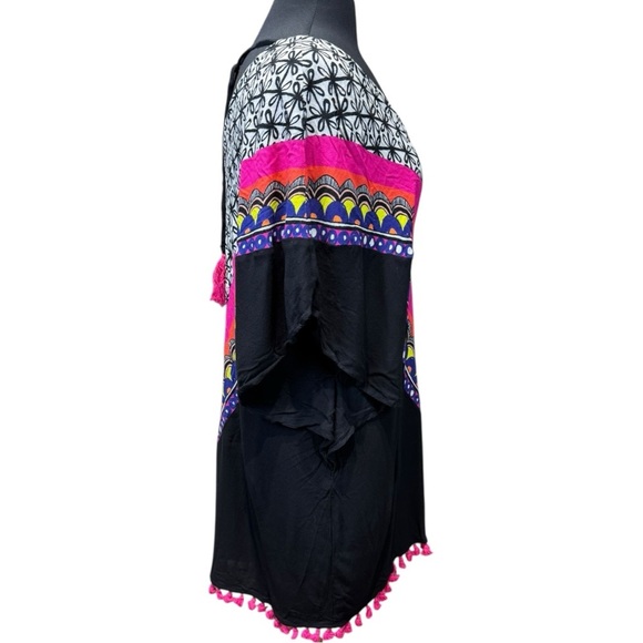 NWOT Trina Turk Tanzania Pom-Pom Black Multicolored Cover-Up Size Small - Picture 4 of 6